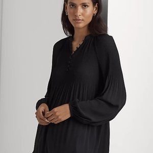 NWT Lauren Ralph Lauren Pleated Georgett Blouse Polo Black